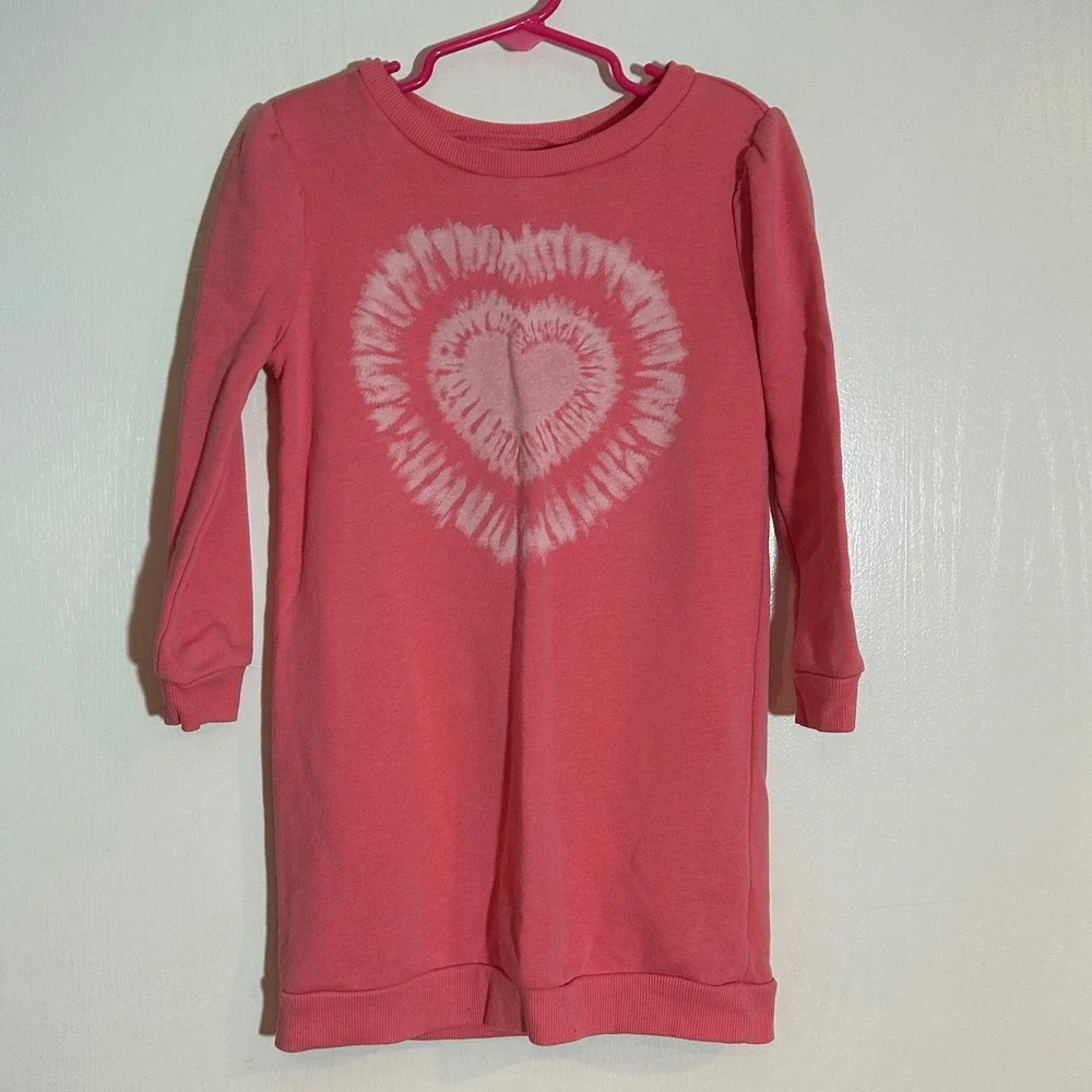 Old Navy Girls Coral Heart‎ Tie Dye Long Sleeve Casual Dress Size 4T Toddler